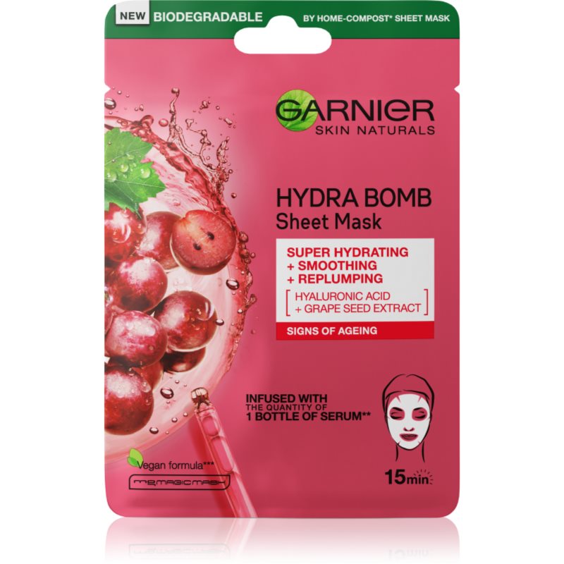 Garnier HYDRA BOMB Tissue Mask - Nawilżająco-wygładzająca maska w płacie - Winogrono