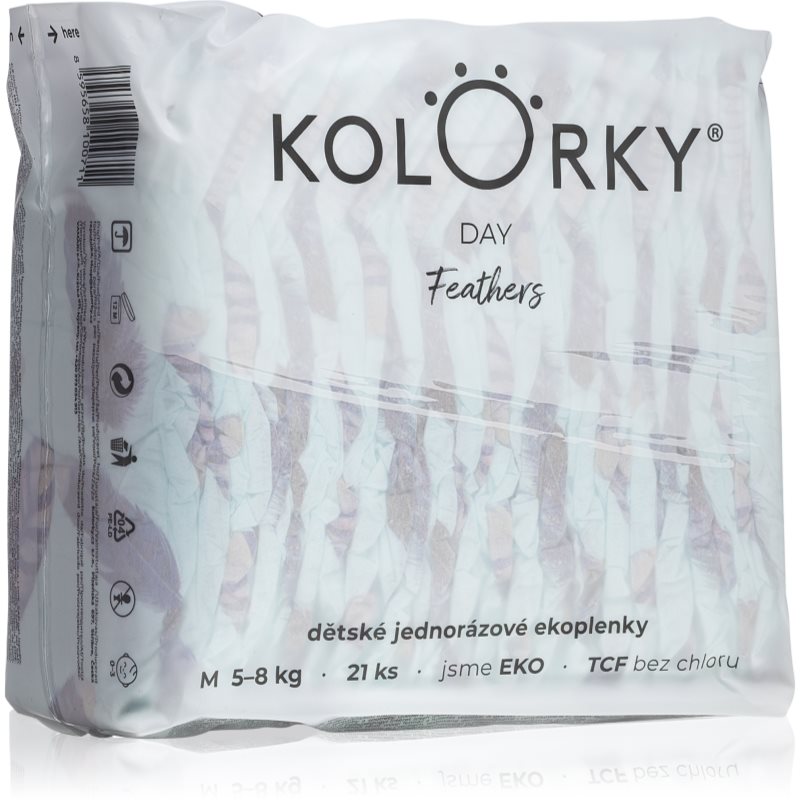 Kolorky Day Feathers jednorazowe pieluszki EKO rozmiar M 5-8 Kg 21 szt.