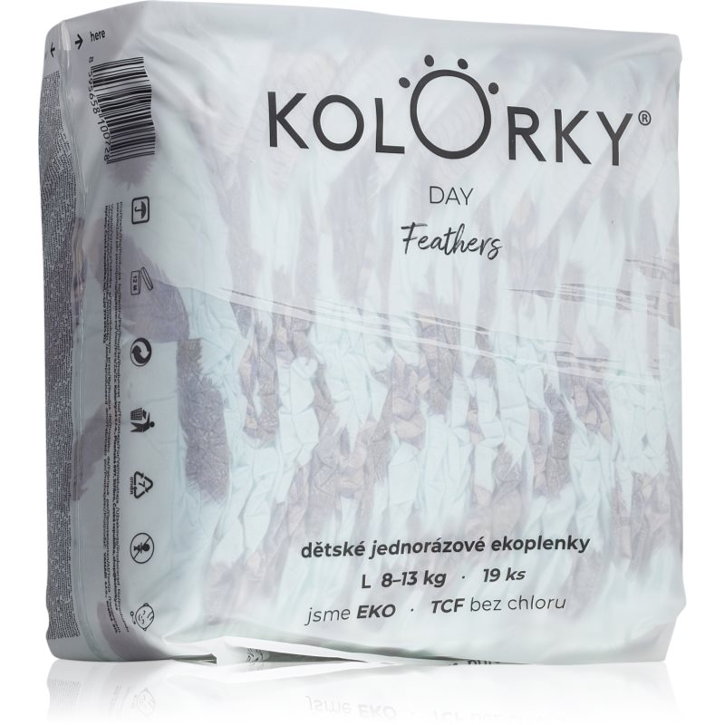 Kolorky Day Feathers jednorazowe pieluszki EKO rozmiar L rozmiar L 8-13 Kg 19 szt.