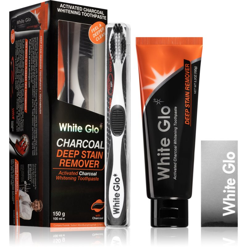 White Glo White Glo Charcoal deep stain remover wybielająca pasta do zębów z aktywnym węglem 100ml + szczoteczka