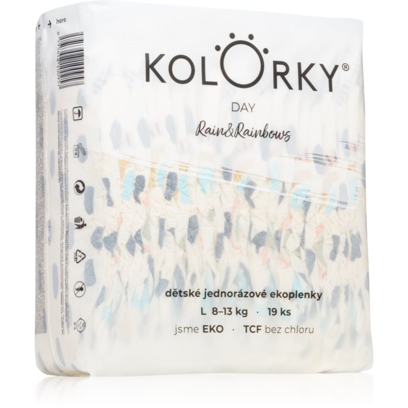 Kolorky Day Rain&Rainbow jednorazowe pieluszki EKO rozmiar L rozmiar L 8-13 Kg 19 szt.