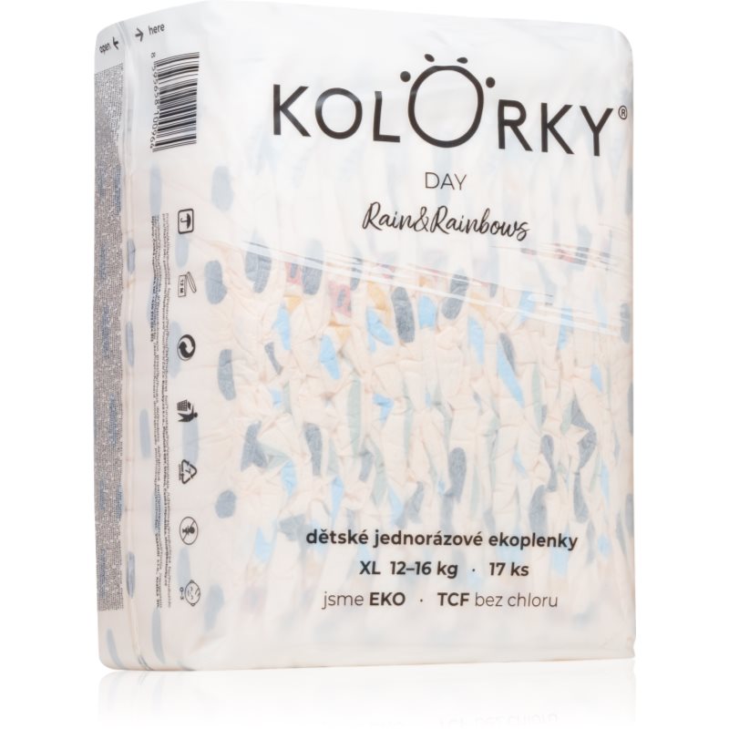 Kolorky Day Rain&Rainbow jednorazowe pieluszki EKO rozmiar XL 12-16 Kg 17 szt.