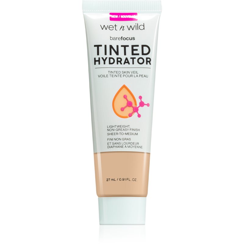 wet n wild, Bare Focus Tinted Hydrator, tonowany krem do twarzy wzbogacony kwasem hialuronowym, od lekkiej do średniej siły krycia, półmatowe wykończenie, skóra w kolorze oliwkowym