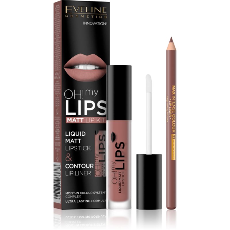 Eveline OH! My Lips, pomadka w płynie + konturówka 02 Milky Chocolate
