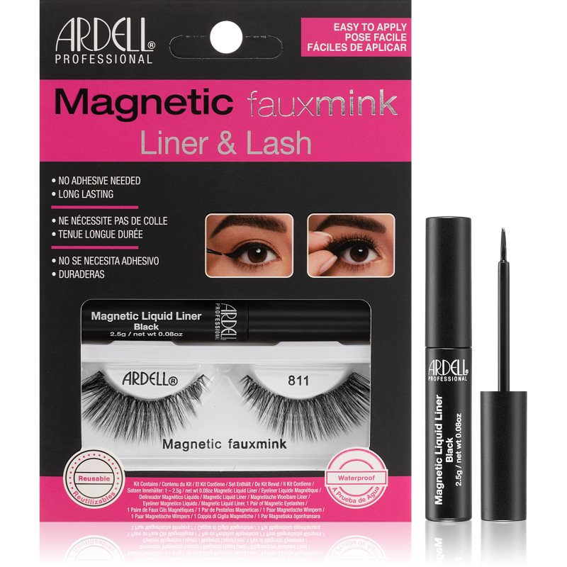 Ardell Magnetic Faux Mink 811 zestaw Sztuczne rzęsy 1 szt + magnetyczny płynny żelowy liner 2,5 g dla kobiet Black