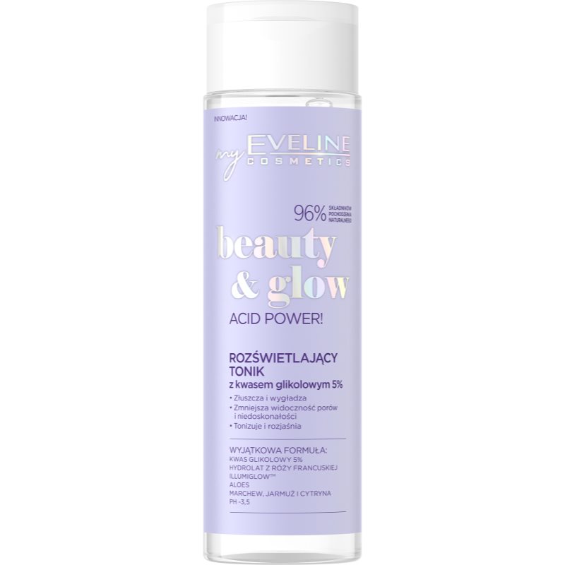 Eveline cosmetics Beauty & Glow Acid Power! Rozświetlający Tonik z Kwasem Glikolowym 5% 200ml EVEL-4966