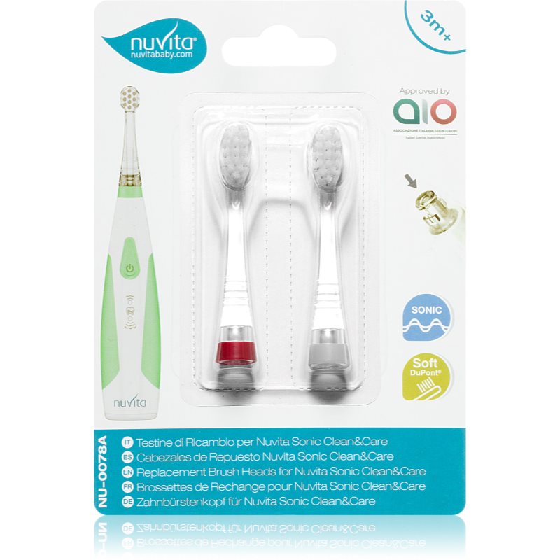 Nuvita Sonic Clean&Care Replacement Brush Heads głowica wymienna do sonicznej szczoteczki do zębów na baterie dla niemowląt Sonic Clean&Care Medium Red/White 2 szt.