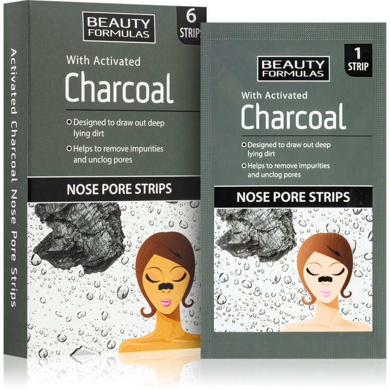 Beauty Formulas Charcoal Paski oczyszczające na nos z aktywnym węglem 6 szt.