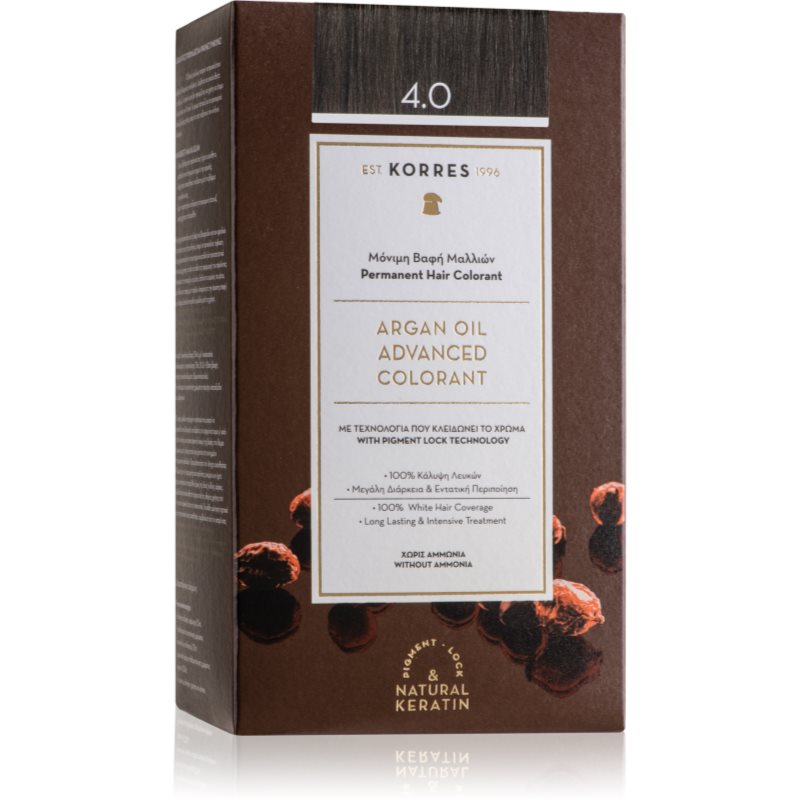Korres Argan Oil trwała farba do włosów z olejkiem arganowym odcień 4.0 Brown 50 ml