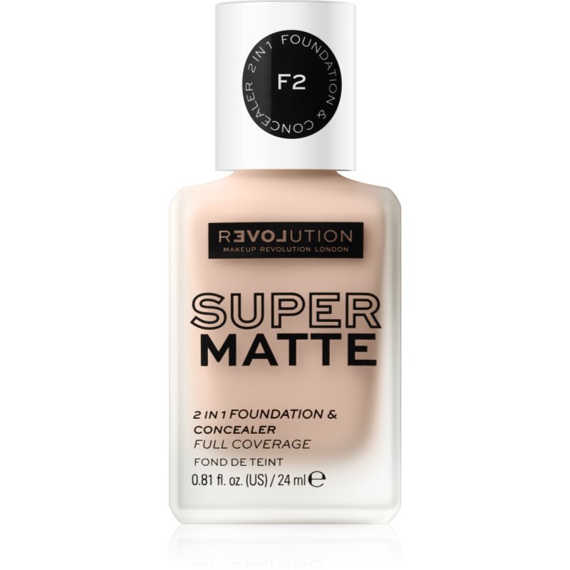 Makeup Revolution, Relove Super Matte Foundation, Długotrwały Podkład Matujący Odcień F2, 24ml