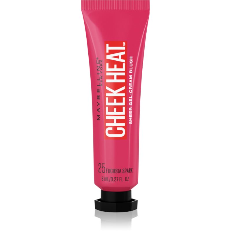 Maybelline New York Cheek Heat Blush, róż, żelowa formuła pigmentów na bazie wody, błyszczące wykończenie, nr 25 Fuchsia Spark