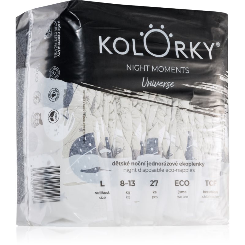 Kolorky Night Moments jednorazowe pieluszki EKO dla kompletnej ochrony w nocy rozmiar L rozmiar L 8-13 kg 27 szt.