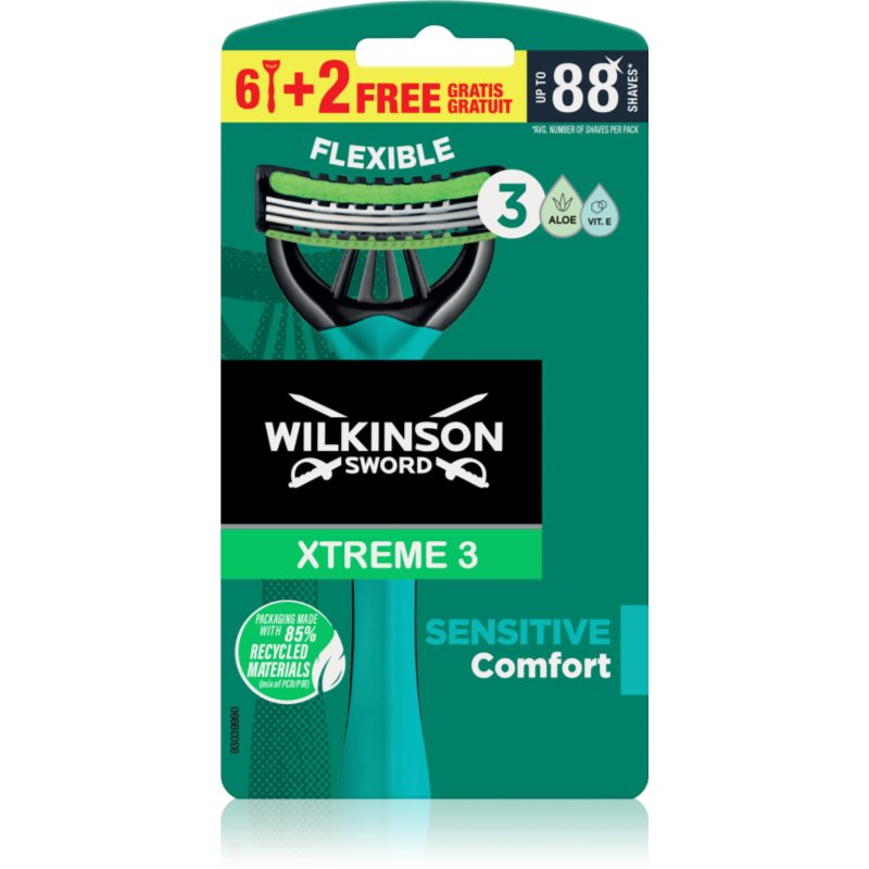 WILKINSON SWORD XTREME3 SENSITIVE JEDNORAZOWA MASZYNKA DO GOLENIA DLA MĘŻCZYZN 8 SZTUK