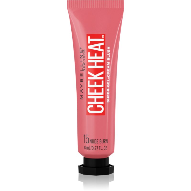 Maybelline New York Cheek Heat Blush, róż, żelowa formuła pigmentów na bazie wody, błyszczące wykończenie, nr 15 Nude Burn