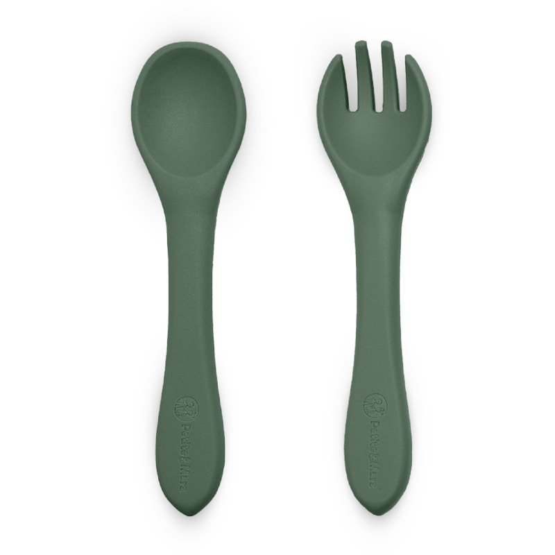Petite&Mars Take&Match Silicone Cutlery sztućce Misty Green 6 m+ 2 szt.