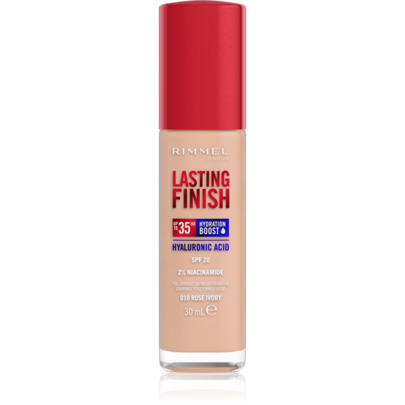 Rimmel Lasting Finish 35H silnie nawilżający i długotrwale kryjący podkład do twarzy z filtrem SPF20 010 Rose Ivory 30ml
