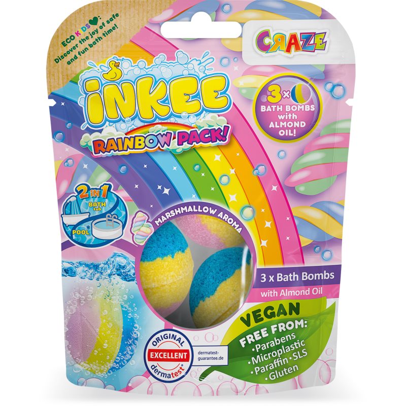 Craze INKEE Rainbow Multipack musujące kule do kąpieli z olejkiem migdałowym 3 szt.