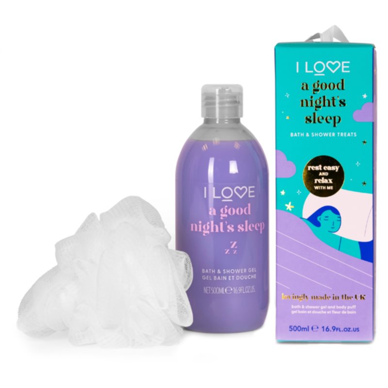 I Love A Good Night's Sleep zestaw żel do kąpieli i pod prysznic 500ml + myjka do ciała