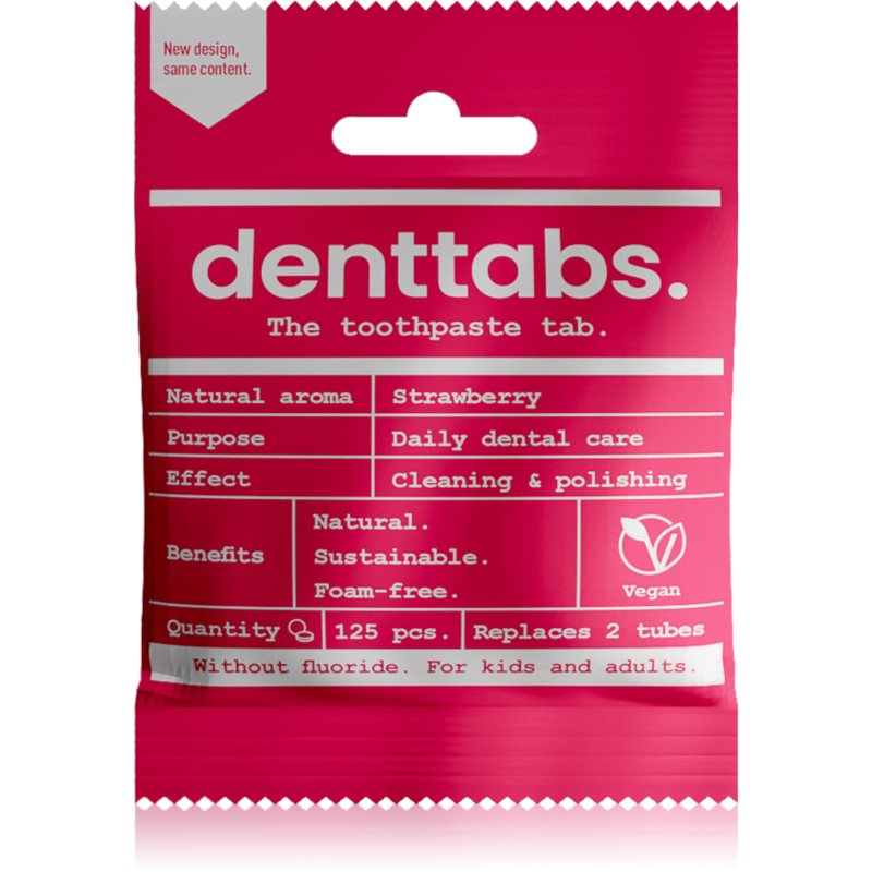 DENT tabs Tabletki do mycia zębów dla dzieci bez fluoru TRUSKAWKOWE 125 szt. DENT 003