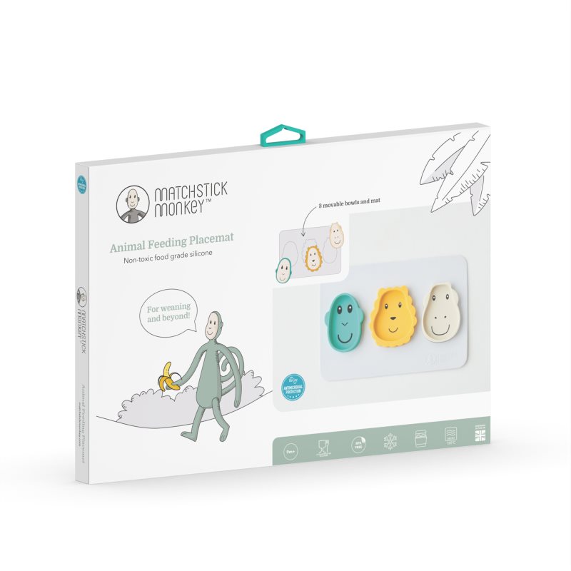 Matchstick Monkey Animal Snack Mat komplet naczyń dla dzieci Monkey, Lion & Giraffe 3 szt.