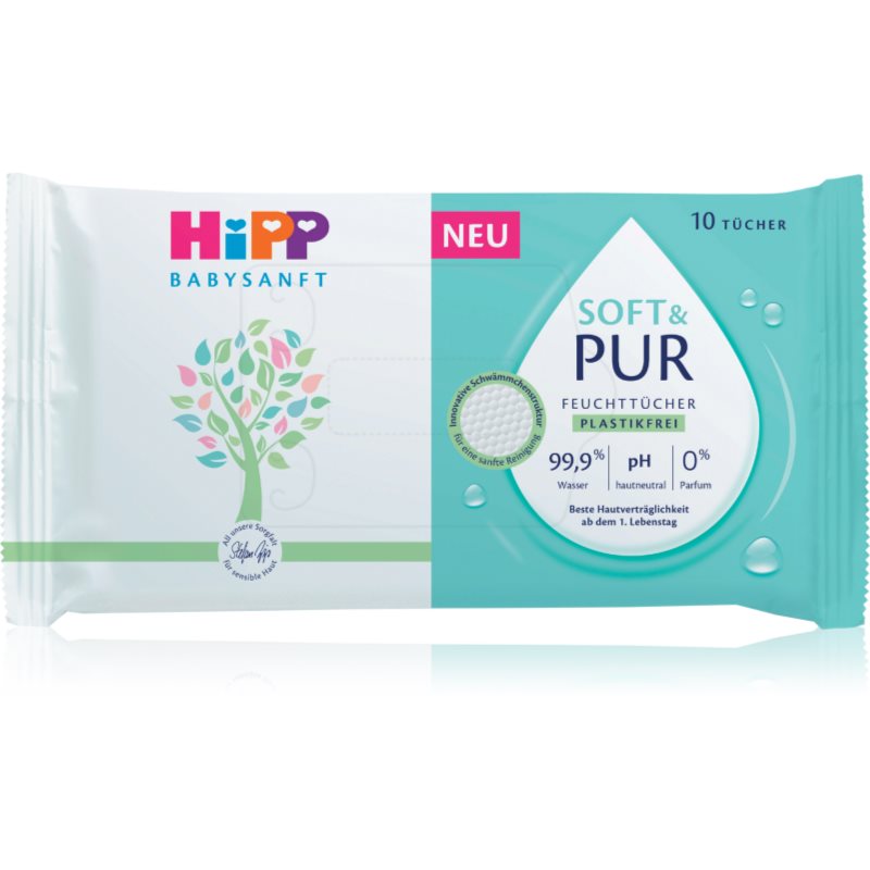 Hipp Soft & Pur nawilżane chusteczki oczyszczające dla dzieci od urodzenia 10 szt.