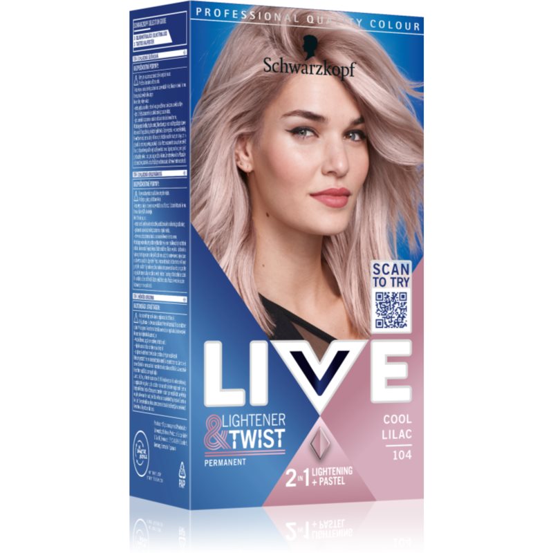 Schwarzkopf LIVE Lightener & Twist trwała farba do włosów do rozjaśniania włosów odcień 104 Cool Lilac 1 szt.
