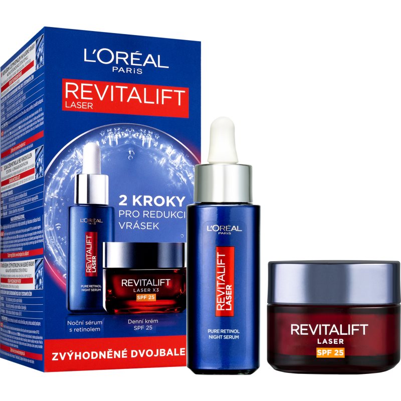 L'Oréal Paris Revitalift Laser Pure Retinol Night Serum Zestaw serum do twarzy na noc Revitalift Laser Pure Retinol Night Serum 50 ml + krem do twarzy na dzień Revitalift Laser X3 SPF25 50 ml