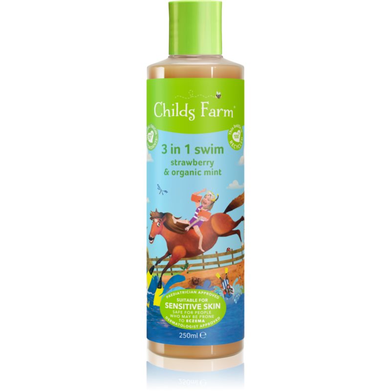 Childs Farm 3 in 1 Swim Strawberry & Organic Mint szampon 3w1, odżywka i żel pod prysznic dla dzieci 250 ml