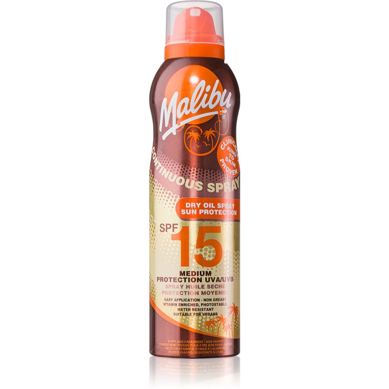 MALIBU Continuous Spray Dry Oil SPF15 preparat do opalania ciała 175 ml dla kobiet