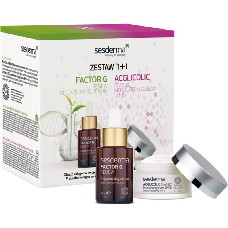 Sesderma Zestaw Acglicolic Nawilżający krem odżywczy SPF 15, 50 ml + Factor G Renew Serum odmładzające, 30 ml
