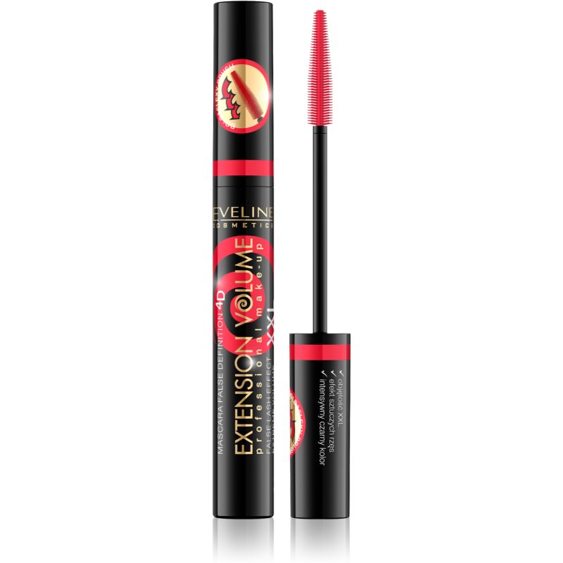 EVELINE EXTENSION VOLUME FALSE DEFINITION 4D TUSZ DO RZĘS Z EFEKTEM SZTUCZNYCH RZĘS XXL BLACK 10ML