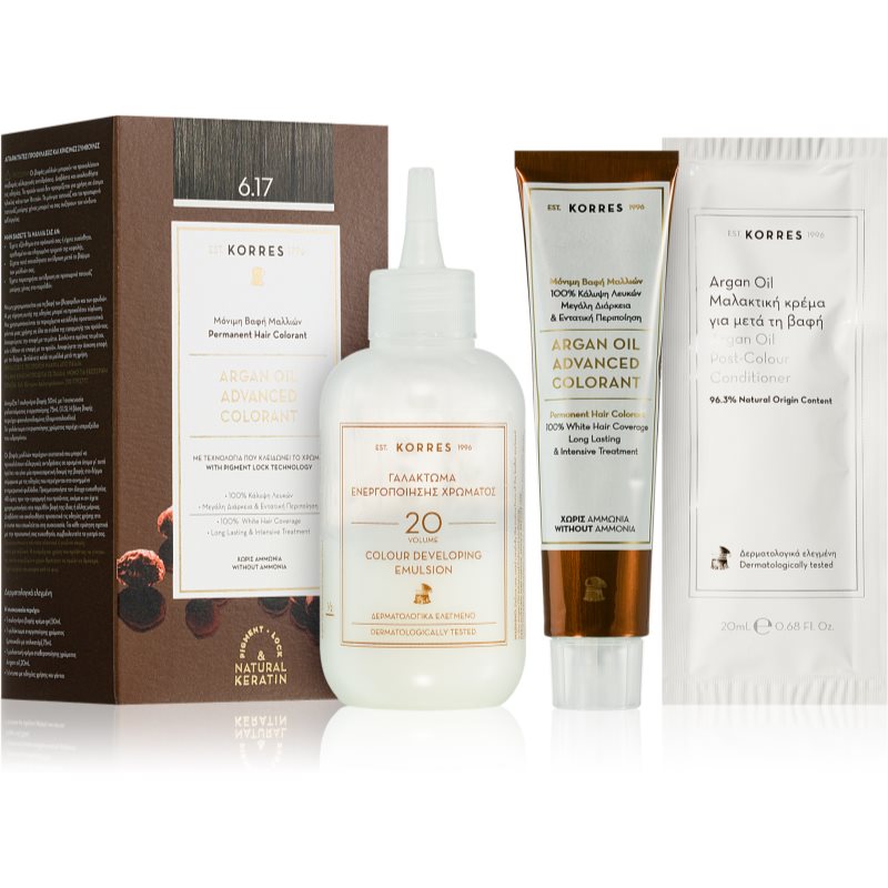 Korres Argan Oil trwała farba do włosów z olejkiem arganowym odcień 6.17 Dark Blond Beige 50 ml