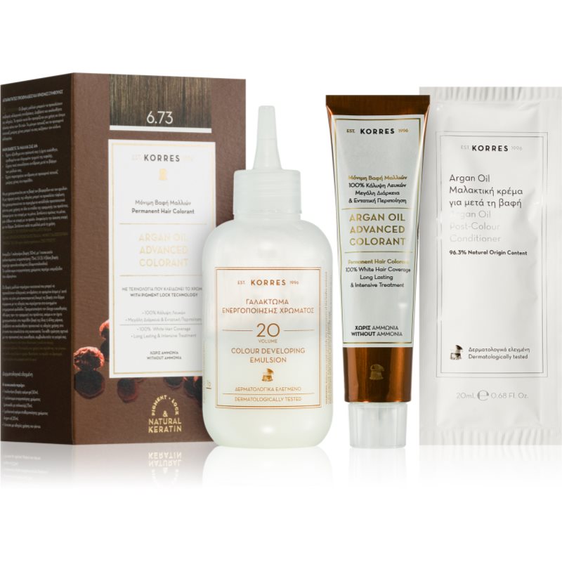 Korres Argan Oil trwała farba do włosów z olejkiem arganowym odcień 6.73 Golden Cocoa 50 ml