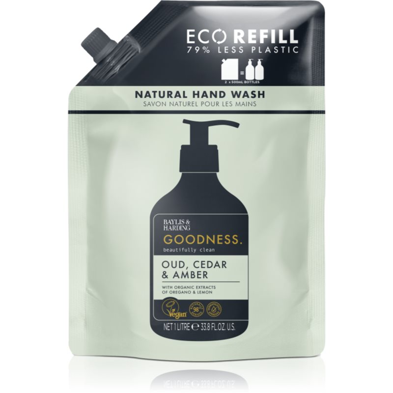 Baylis & Harding Goodness Oud, Cedar & Amber naturalne mydło w płynie do rąk REFILL 1000 ml