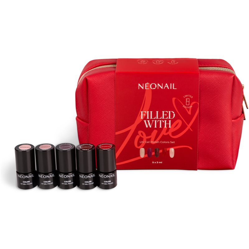 NeoNail Filled with Love zestaw do manicure hybrydowego z kosmetyczką 5 x 3ml