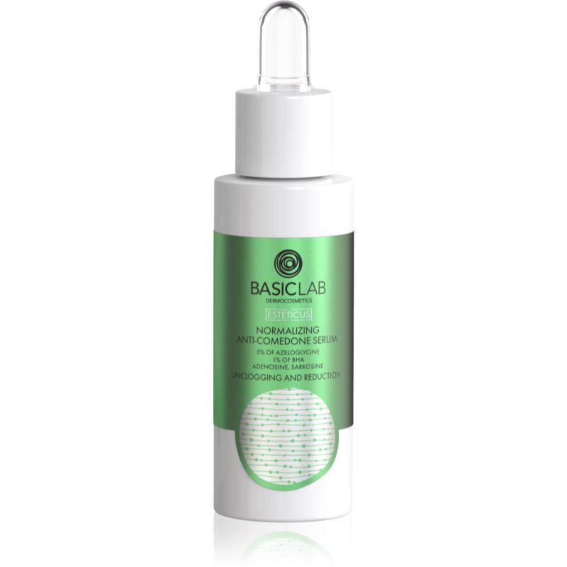 BASICLAB Esteticus Normalizujące Serum Przeciw Zaskórnikom 5% Azeloglicyny, 1% BHA, Adenozyna, Sarkozyna Odblokowanie I Redukacja 30ml