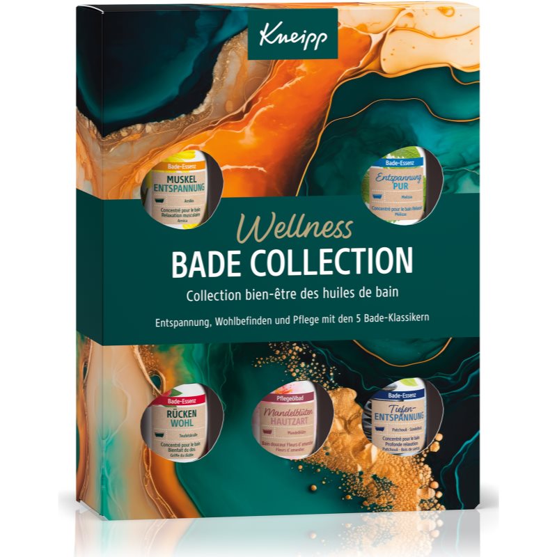 Kneipp Bath Oil Wellness Zestaw Muscle Active (Muskel Entspannung) 20 ml + Pure Relaxation (Pur Entspannung) 20 ml + Back Comfort (Rücken Wohl) 20 ml + Almond Blossom (Mandelblüten Hautzart) 20 ml + Deep Relaxation (Tiefen Entspannung) 20 ml