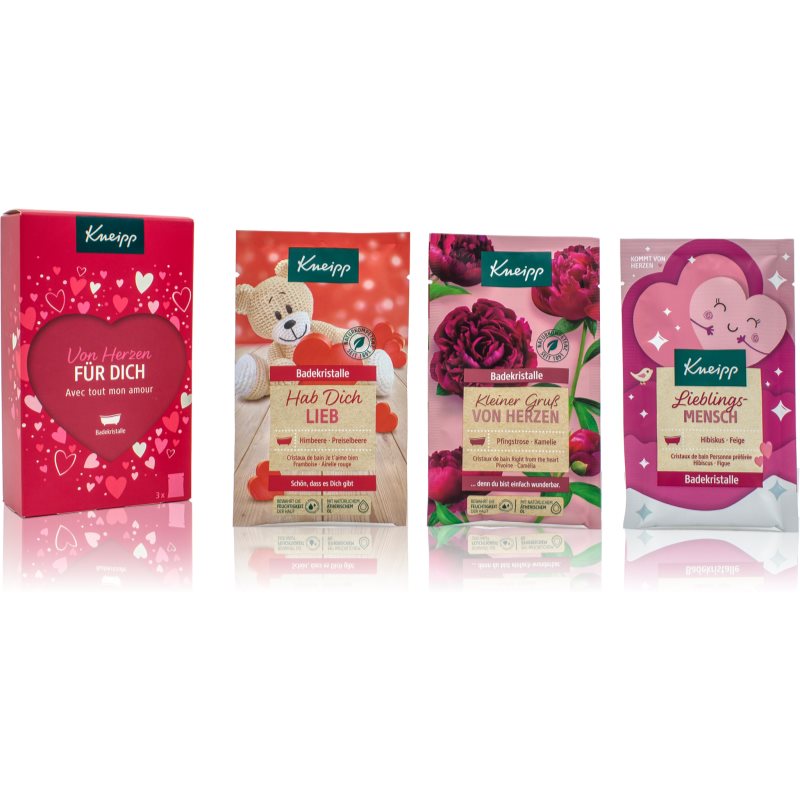 Kneipp For You Zestaw sól do kąpieli Greeting From The Heart (Kleiner Gruß Von Herzen) 60 g + sól do kąpieli I love You (Hab Dich Lieb) 60 g + sól do kąpieli Favourite Person (Lieblings Mensch) 60 g