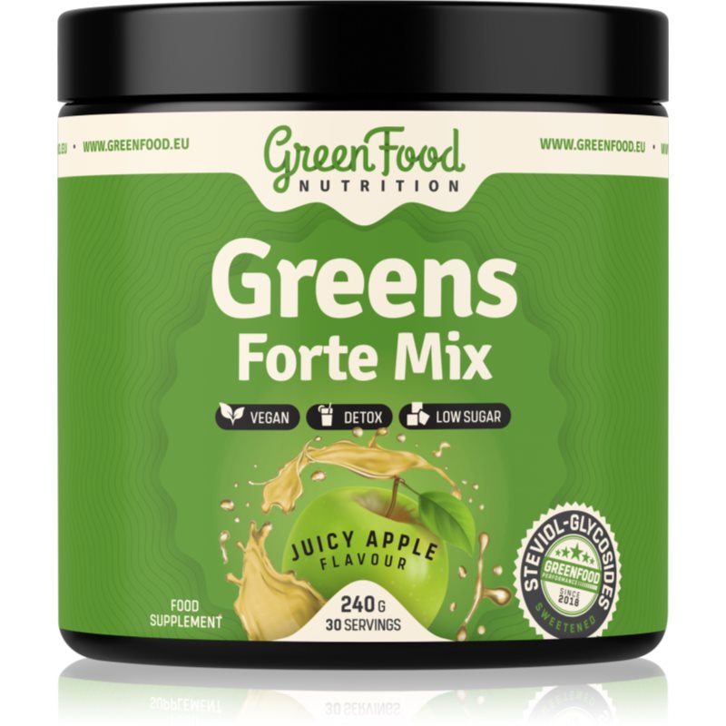 GreenFood Nutrition Greens Forte Mix proszek do detoksykacji organizmu i na wsparcie odporności smak Juicy Apple 240 g