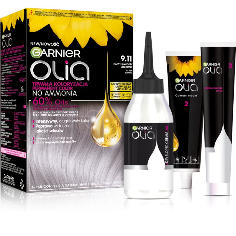 GARNIER OLIA TRWAŁA FARBA DO WŁOSÓW BEZ AMONIAKU 9.11 PRZYDYMIONY SREBRNY