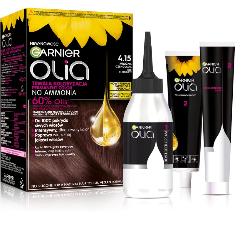 GARNIER OLIA TRWAŁA FARBA DO WŁOSÓW BEZ AMONIAKU 4.15 MROŹNA CZEKOLADA