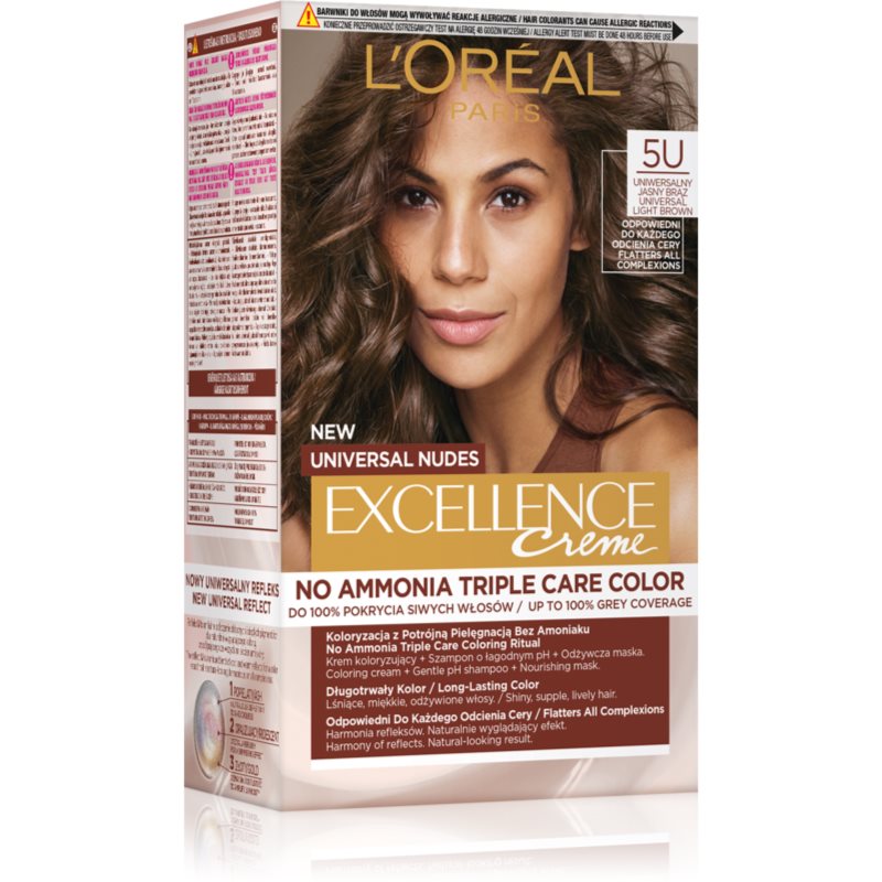 L'Oreal Paris Excellence Creme Universal Nudes, Trwała Farba do Włosów, 5U Uniwersalny Jasny Brąz