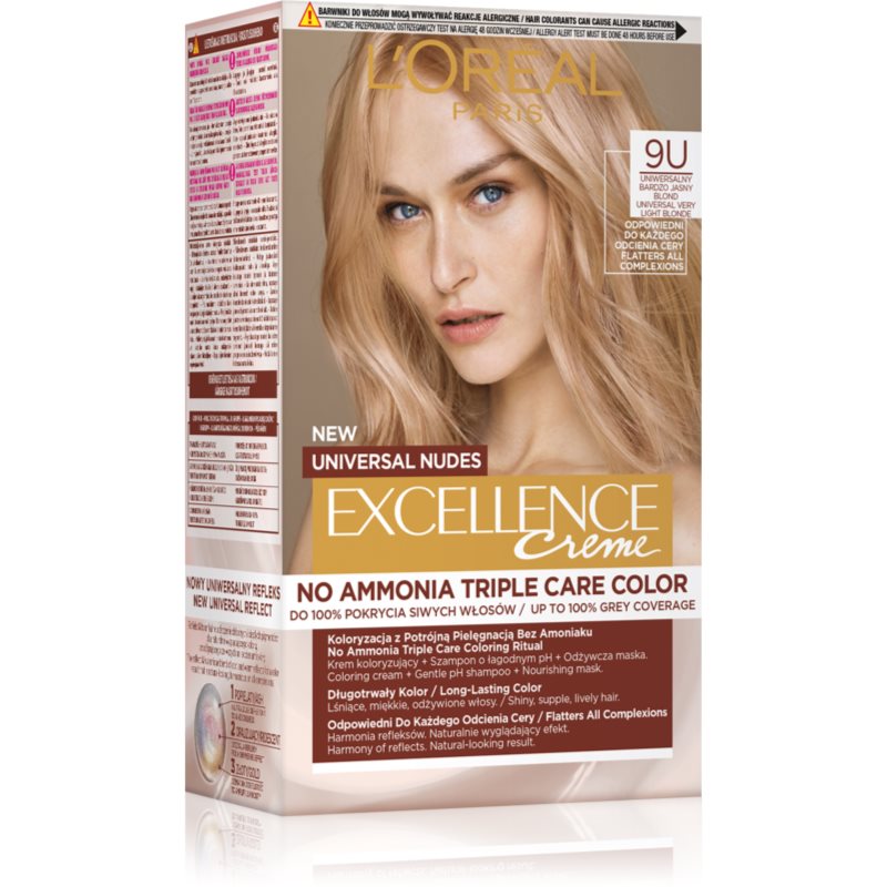 L'Oreal Paris Excellence Creme Universal Nudes, Trwała Farba do Włosów, 9U Uniwersalny Bardzo Jasny Blond