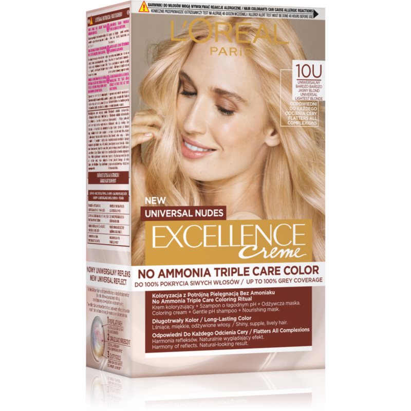 L'Oreal Paris Excellence Creme Universal Nudes, Trwała Farba do włosów, 10U Uniwersalny Bardzo Bardzo Jasny Blond