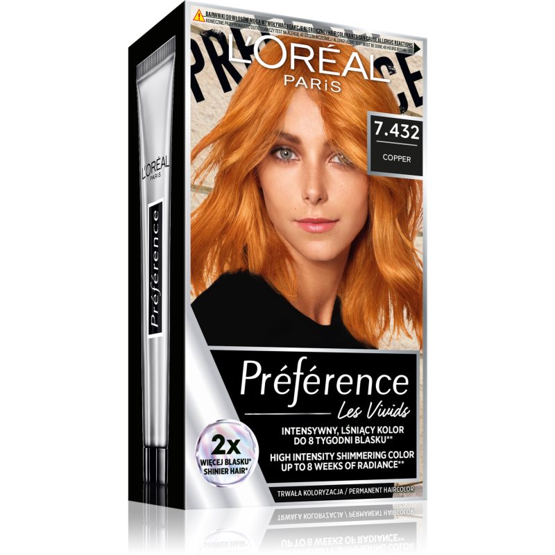 Loreal Preference Vivid Colors Farba do włosów nr 7.432 Copper Santa Monica) 1op