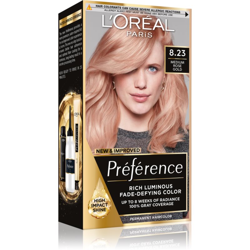 L'OREAL Récital Préférence - 8.23 - MEDIUM ROSE GOLD - Farba do włosów - Trwała koloryzacja - Jasny blond L'OMGDTJBL