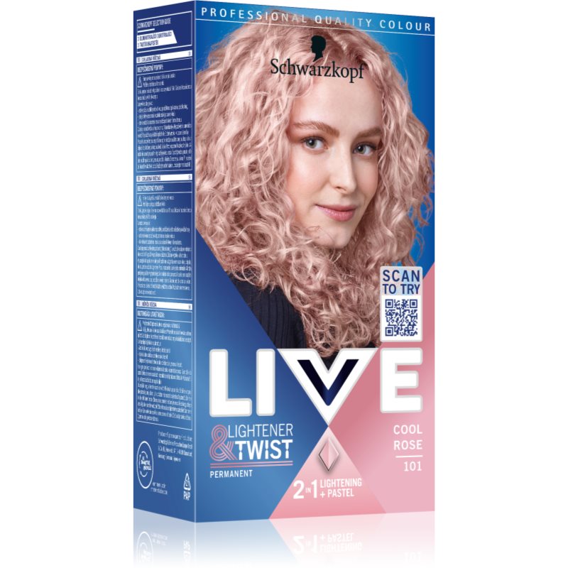 Schwarzkopf LIVE Lightener & Twist trwała farba do włosów do rozjaśniania włosów odcień 101 Cool Rose 1 szt.