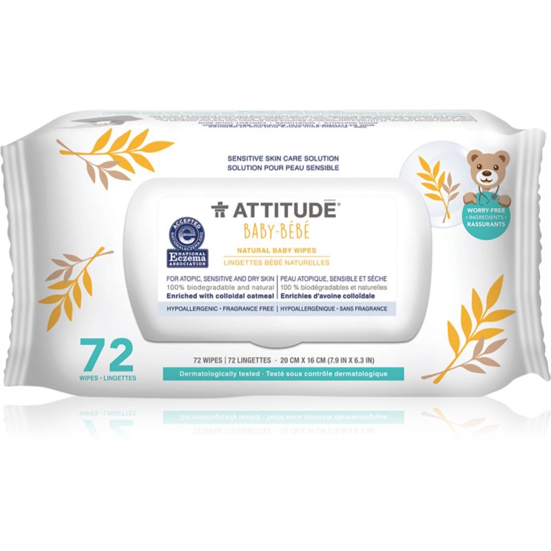 Attitude Baby-Bébé chusteczki nawilżane dla dzieci do skóry suchej i atopowej 72 szt.