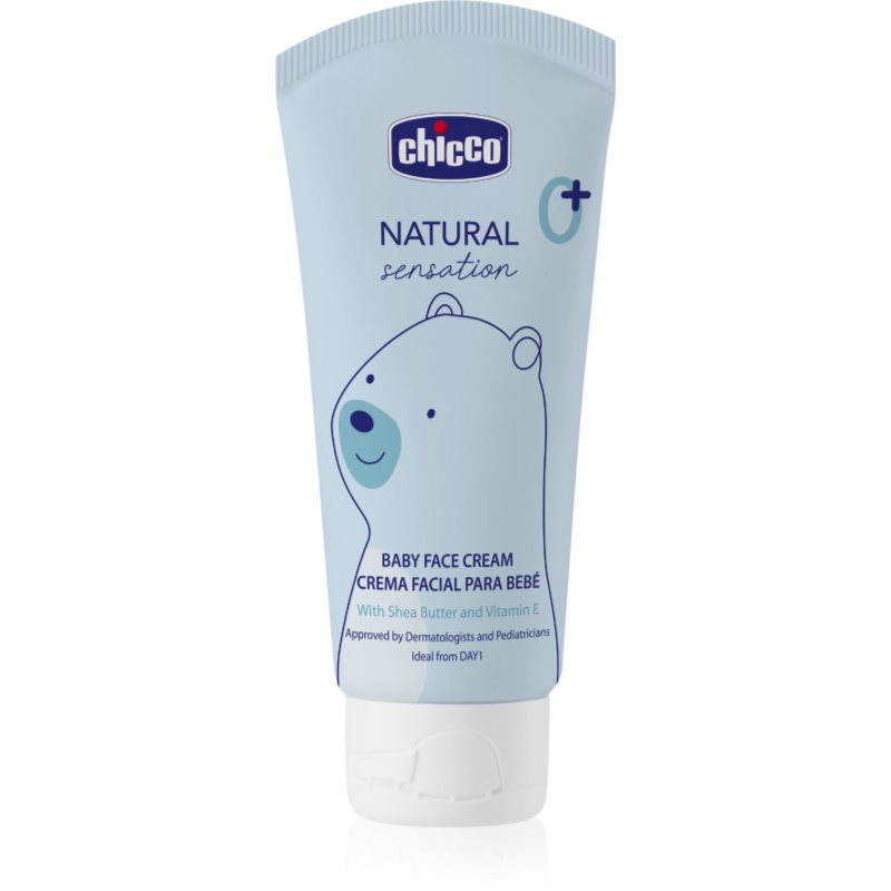 CHICCO Natural Sensation Krem do twarzy z masłem shea i witaminą E, chroni skórę przed środkami zewnętrznymi i zaczerwienieniami, działanie regenerujące barierę skóry, nawilżające i ochronne, 50 ml