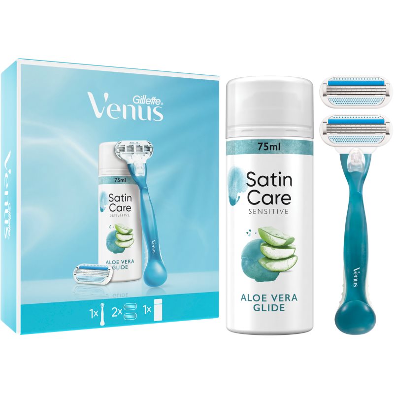 Gillette Venus zestaw maszynka do golenia Venus Smooth 1 sztuka + wymienna głowica 1 sztuka + żel do golenia Satin Care Sensitive Aloe Vera 75 ml W